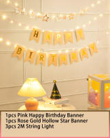 Happy Time Banner Flags Happy Birthday Wall Background Design Letter Foil Banner Set With LED Light Party Supplies Birthday Christening Decortions Diy Backdrop For Photoshoot Set