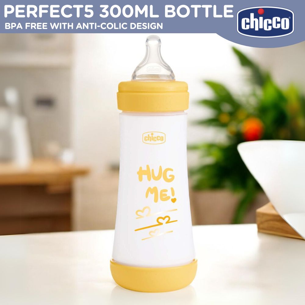 Chicco Perfect5 Baby Feeding Bottle For Unisex 300ml - Cream Wide Neck Bottle For Baby Feeding Bottle For Baby Boy Feeding Bottle For Baby Girl wideneck