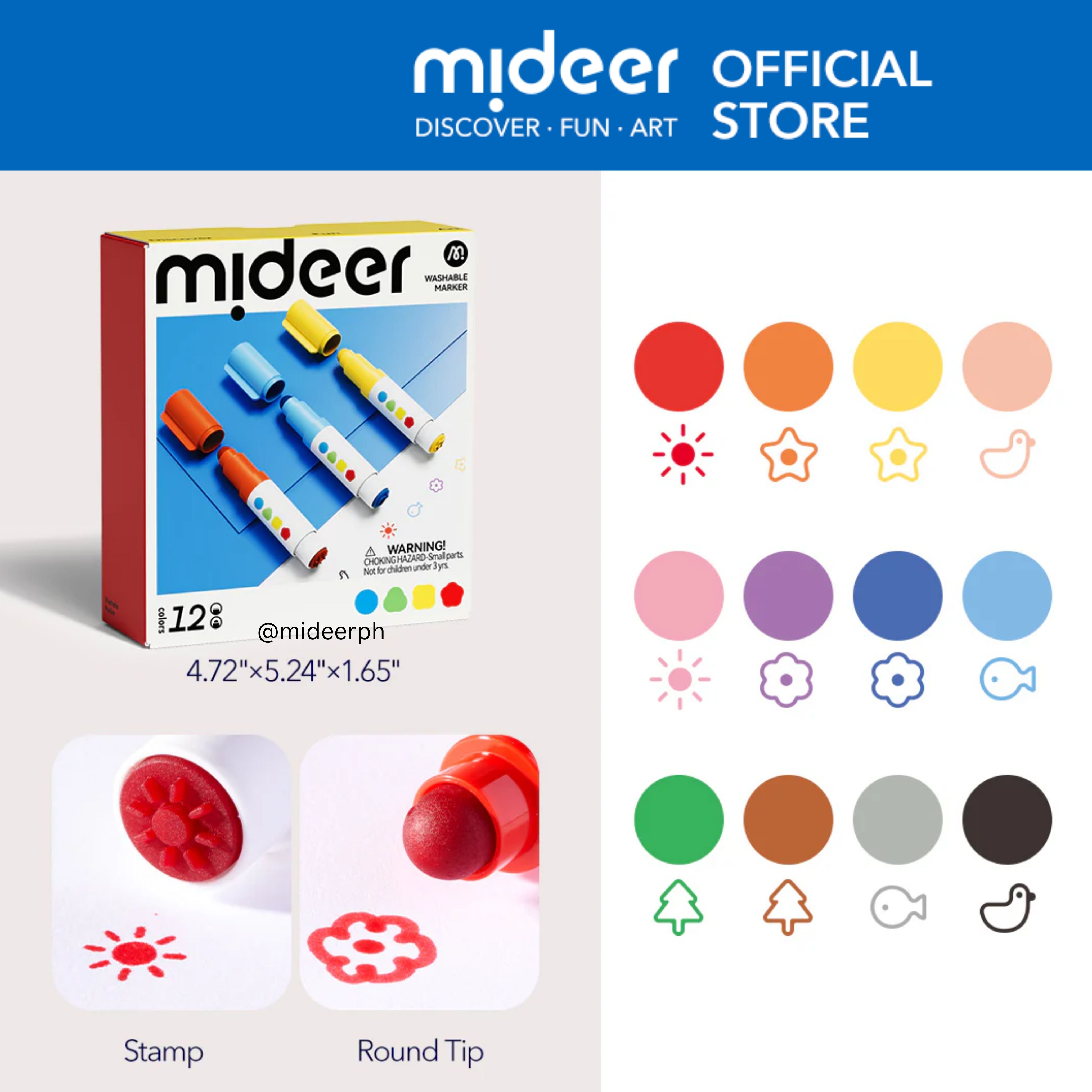 Mideer Round-Tip Stamper Washable Markers