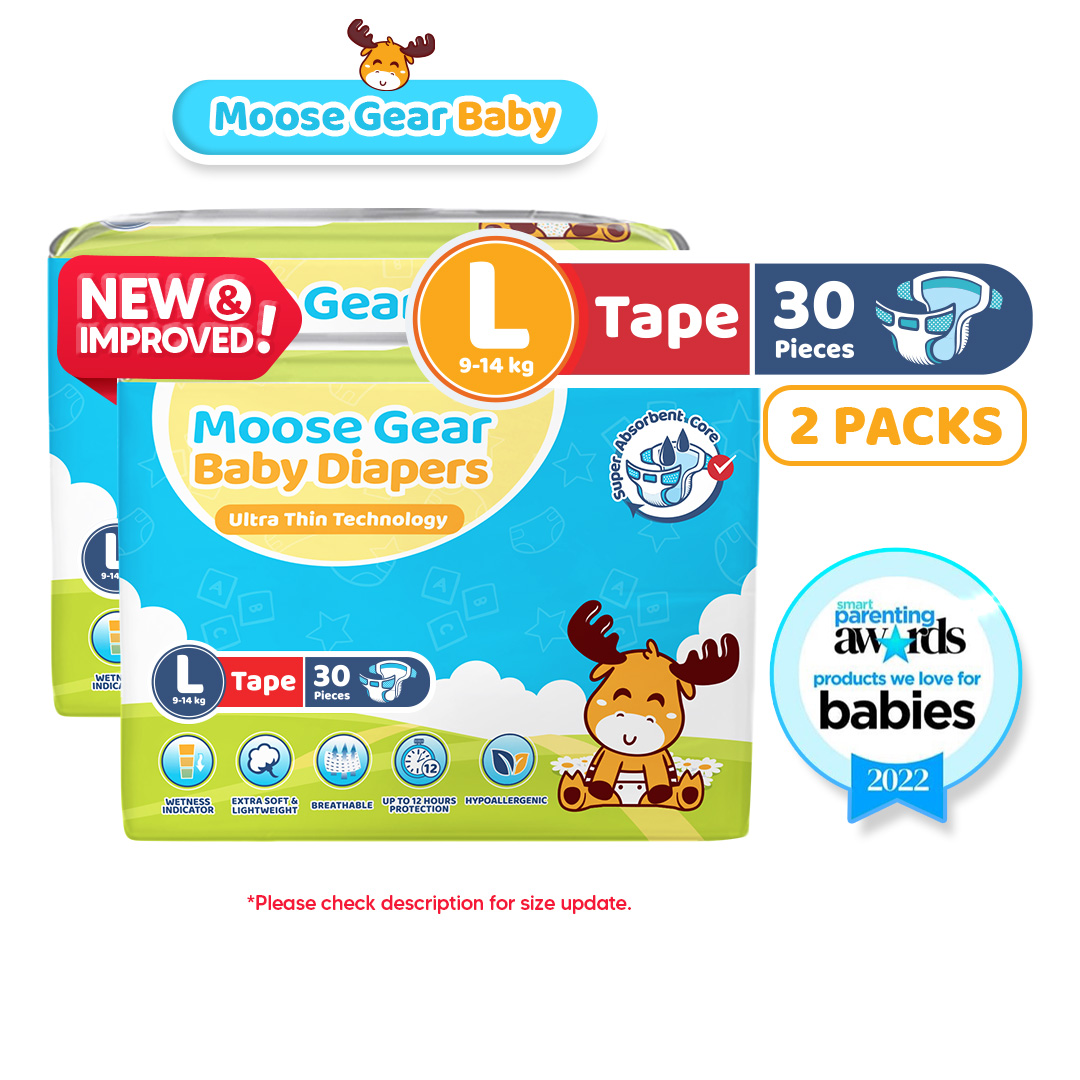 Moose Gear Baby Tape Diaper LARGE 60pcs (2PACKS) Super Absorbent No Leaks