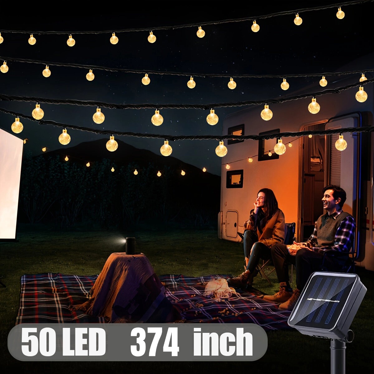 12 Meters Solar String light Outdoor Waterproof 100 LED Christmas Crystal ball for Patio bulb Lights With Solar Panel Original Flash Fairy Garden Party Camping Garland Lamp Porch Wedding Party Decoration lamp