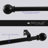 Curtain Rod Ball Rod Design Black 16mm diameter 49 inches to 85 inches length extendable