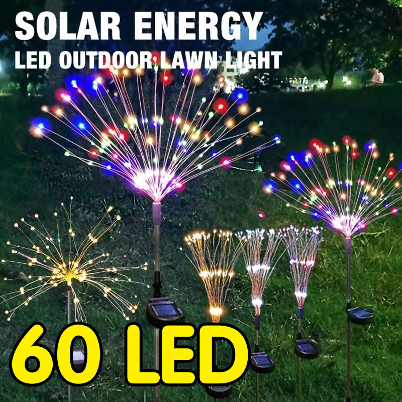 【Buy 1 Take 1】2pcs Solar Garden Lights Outdoor Waterproof LED Firework Lamps for Fowerbed Garden Home Tree Flower Xmas