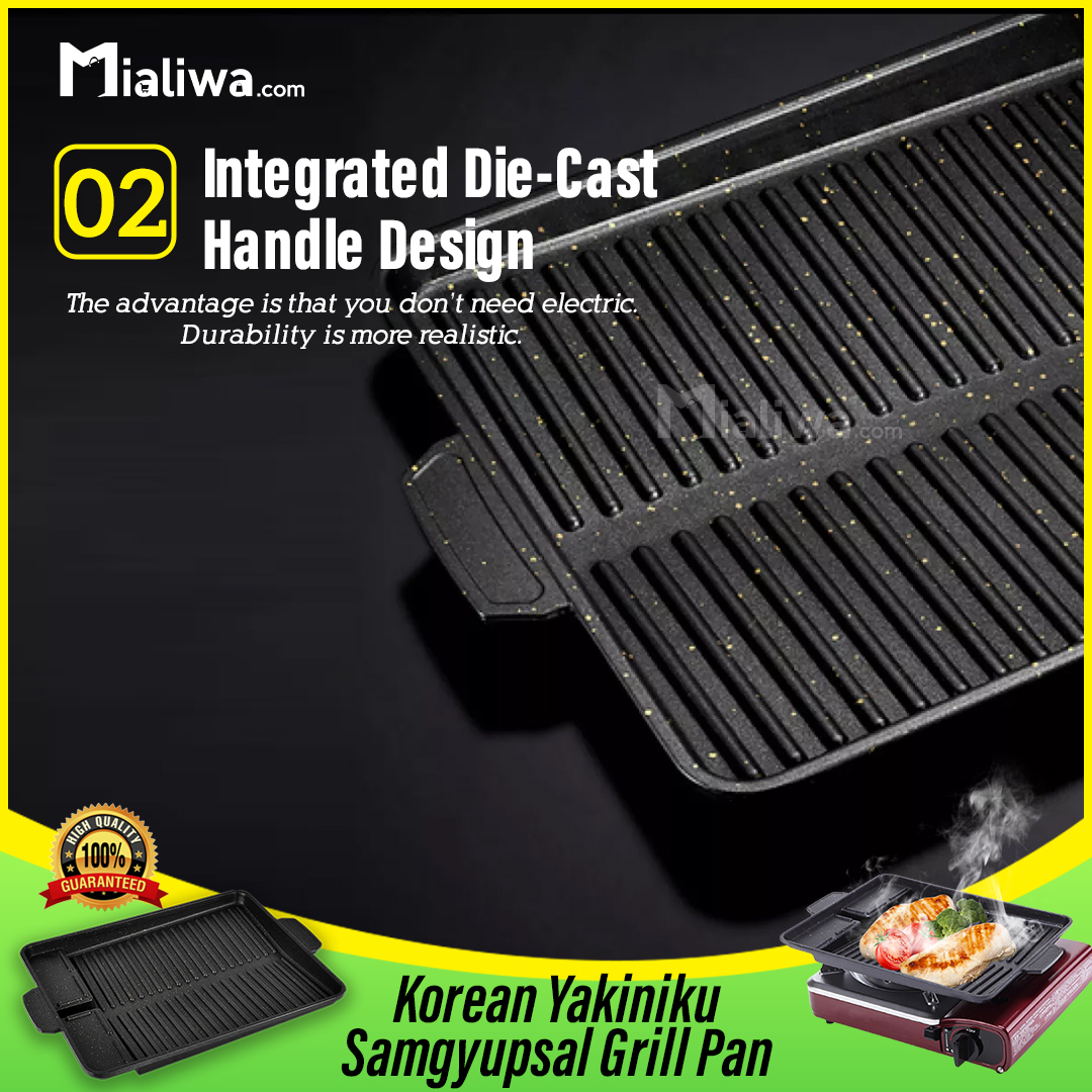 Korean Yakiniku Samgyupsal Grill Pan With Dual Handles & Grease