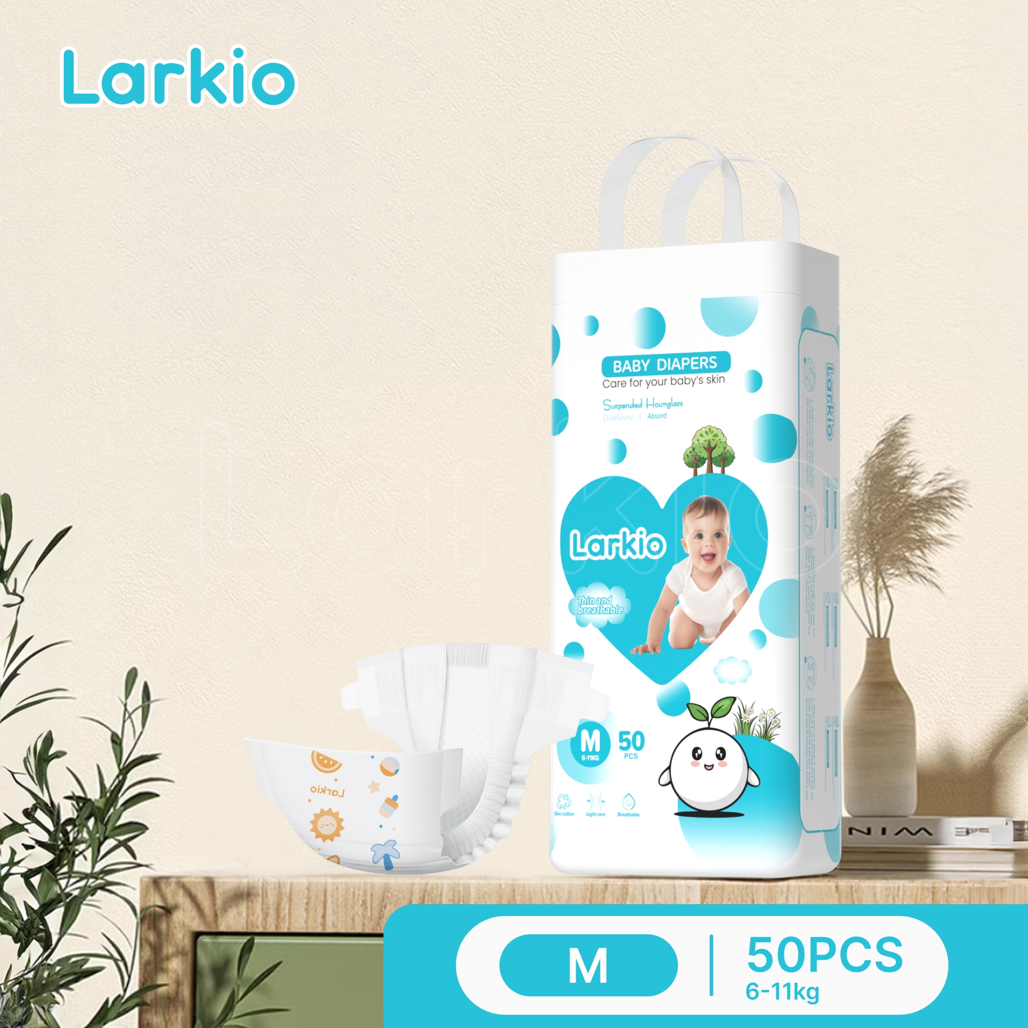 BabeBase Baby Disposable Diapers 50 Pieces Full Size S-XXXL