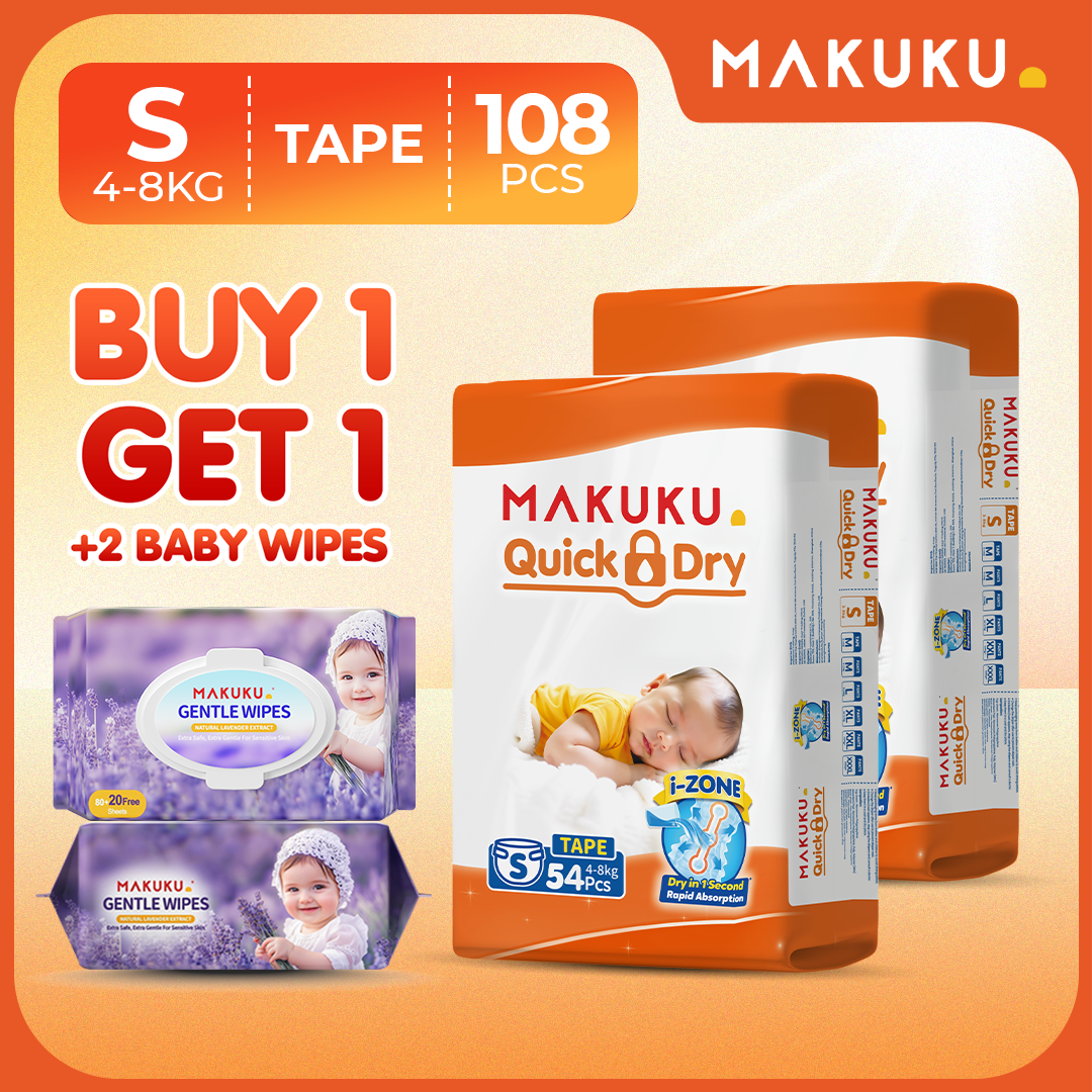 【B1T1 + 2 PACKS LAVENDER BUNDLE】MAKUKU Diaper Quick Dry Tape and Pants Ultra Thin Soft and Breathable S M L XL XXL XXXL