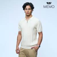 Memo Textured Stripe Knit Polo Shirt For Men