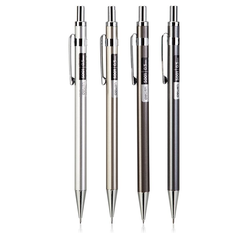 Deli 1Pc Metal Mechanical Pencil 0.5/0.7 Simple Automatic Pen Press Pen School Supplies