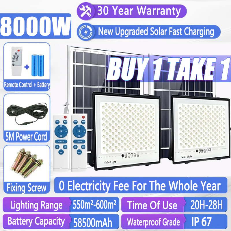 BUY 1 TAKE 1 Solar Light 10000W Super Battery Life Outdoor Waterproof Solar Flood Light With Solar Panel Original 606LED 680000mAh garden lamp room night light bulb for courtyard automatic with remote