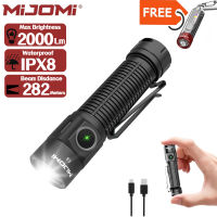 [Buy 1 Take Free Key Light ] MIJOMI E8 Rechargeable Flashlight 2000 lumens6 modes282 meters beam Distance IPX8 Waterproof Flashlight with Type-C rechargeable Strong Magnet Dual Clip for Camping Hiking Emergency Repair