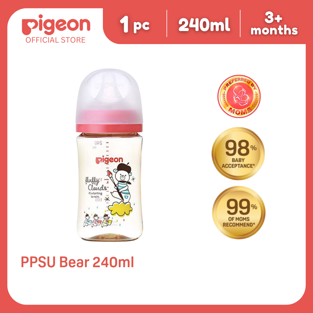 Pigeon Official New Wide Neck PPSU Bear Feeding Bottle 240ml for newborn (M) medium flow no nipple confusion anti-colic high heat resistance