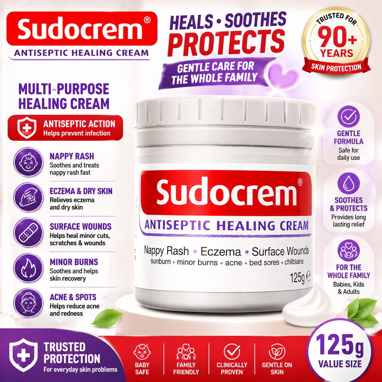 125g Authentic SUDOCREM Antiseptic Baby Skin Healing Cream Nappy Rash Relief (Made in Ireland)