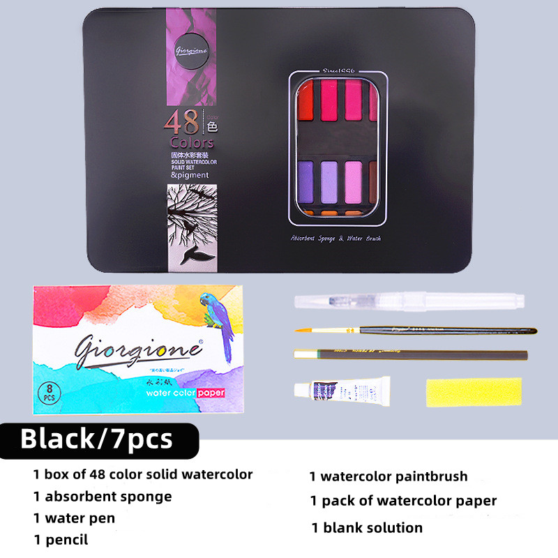 Giorgione Classic Matte Finish Watercolor Set 48 Vibrant Pigments in Metal Iron Box for Artists