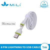 Mili Flat Tangle-Free 8 Pin Lightning to USB Cable for iPhone 6s/6s Plus iPhone 6/6 Plus iPhone 5/5s/5c iPad mini iPad 4 or later models - Apple Certified Fast Charging White/Green 1m/3ft