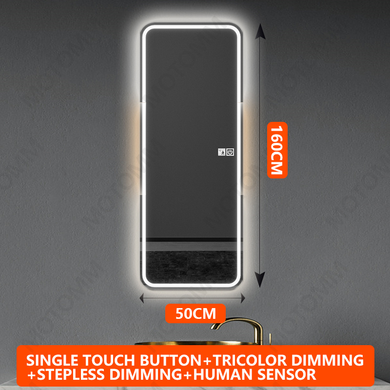 Smart LED full body mirror with tricolor light human body sensing function touch control 120cm * 30cm/140cm * 50cm