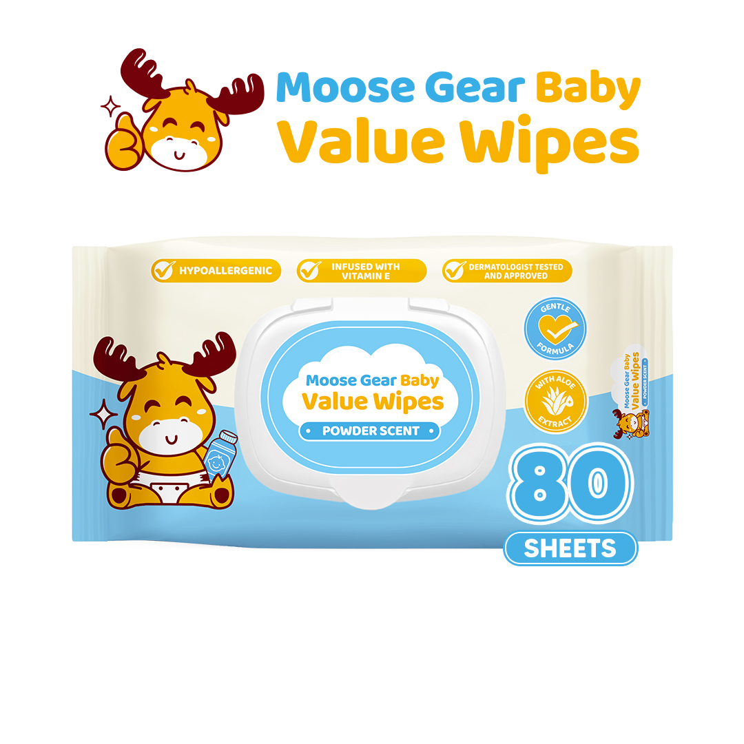 Moose Gear Baby Value Wipes Powder Scent 80s Hypoallergenic w/ Vitamin E & Aloe Extract