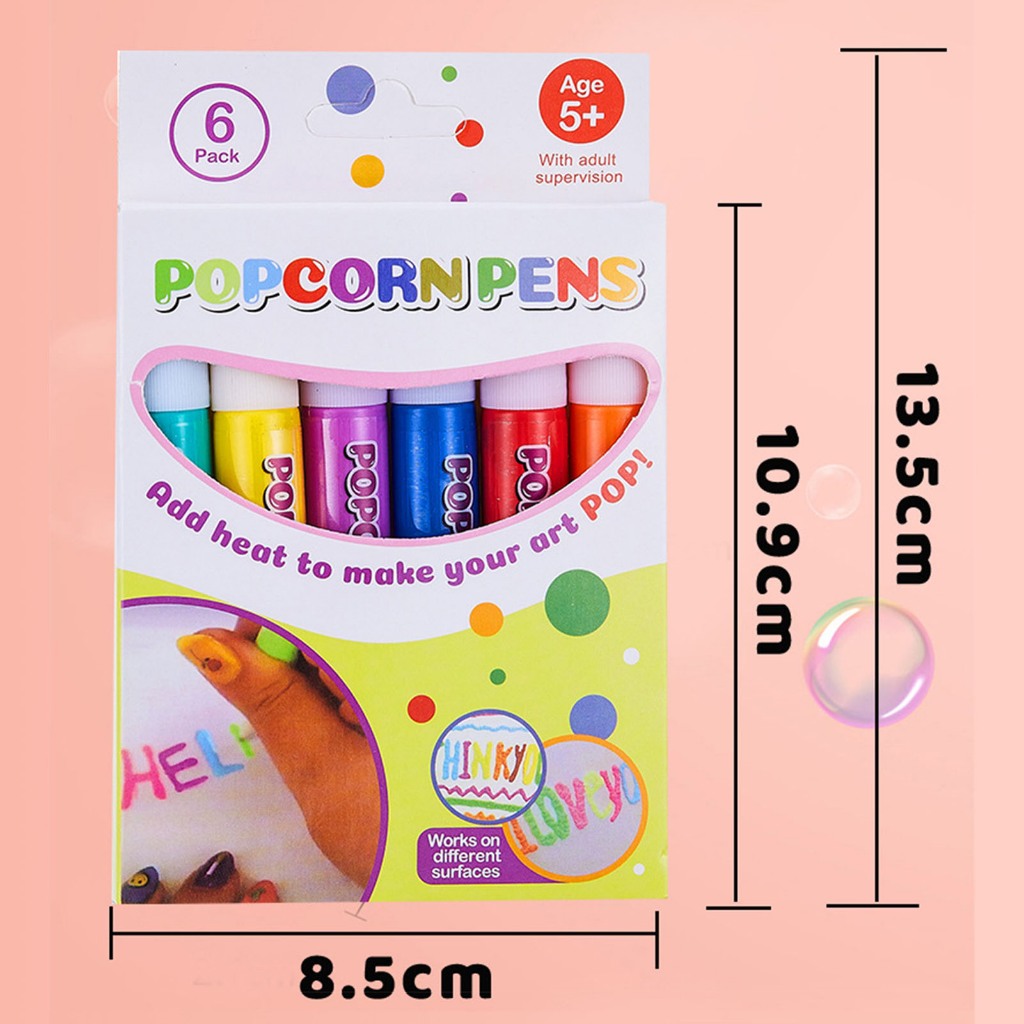 3D Magic Puffy Pens 6pcs popcorn painting pens bubble pen Color markers graffiti pen 3D Art safe graffiti pen DIY drawing pens jelly pen creative 3D printer pen drawing for kids for Christmas Birthday Cards Kids Children Gifts School Stationery