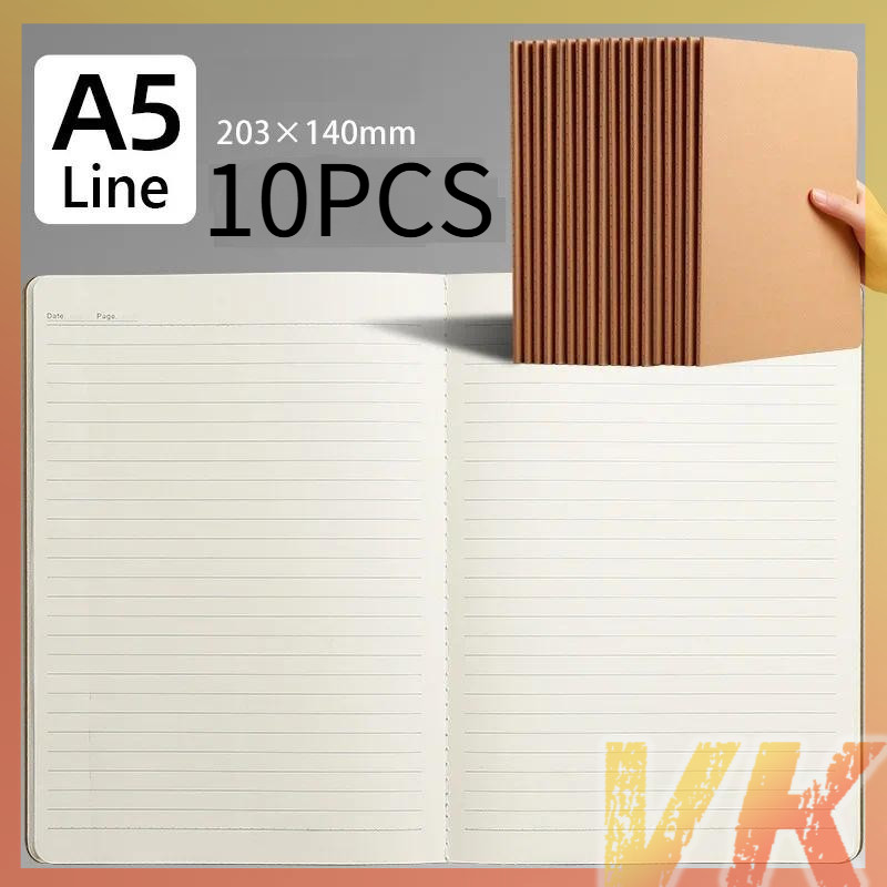 VK 10pcs A4/A5/B5 Notebook Kraft Cover Diary Lined Notepad Stationery School Supplies Journal Notebooks