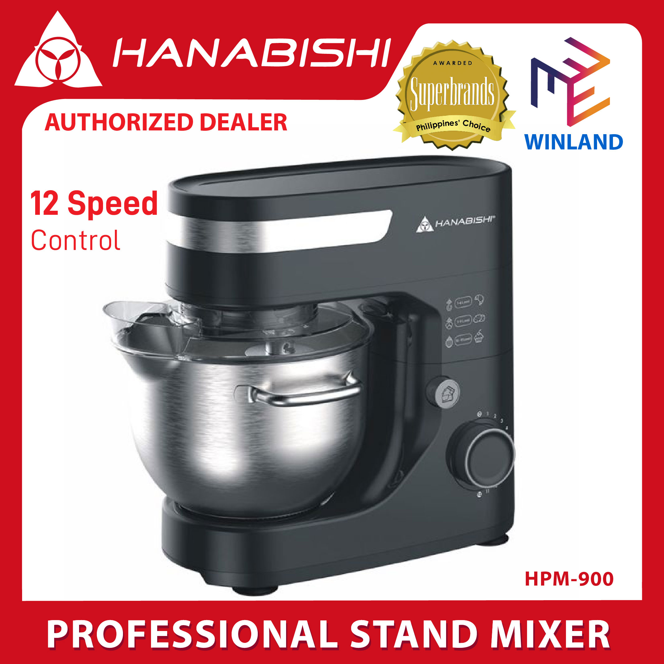 Hanabishi Original 12 Speed Professional Stand Mixer 4L HPM900 HPM900