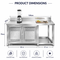 COHF 304 Stainless Steel Kitchen Gas Stove Workbench | Multi-Functional Prep Table | Kitchen Storage Cabinet with Gas Tank Slot | Kitchen Counter