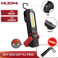Mijomi LED Flashlight W20 2-in-1 waterproof Lights360° Rotation Type-C Rechargeable FlashlightCOB Inspection Lights with Base & Hook Small & High Bright work light Torch for RepairWorkshop Household CampingEmergency Use