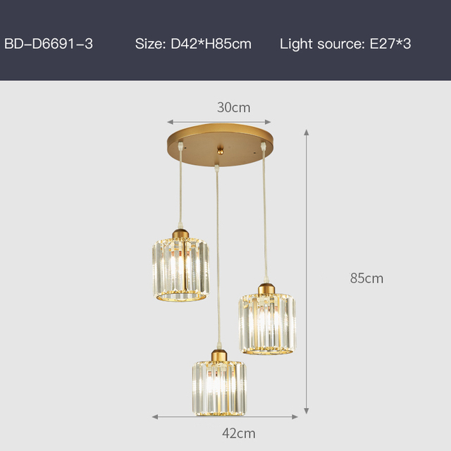 【Free Bulb】Modern Transparent Crystal Chandelier Nordic LED Simple Living Room Pendant Light Dining Room Light