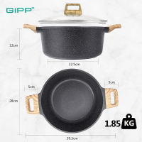 GIPP Non-Stick Soup Pot Casserole Induction Cooker Pot - 24/28cm Large Capacity Cooking Pot Granite No PFAS& PTFE& PFOA With Lid for All Stove