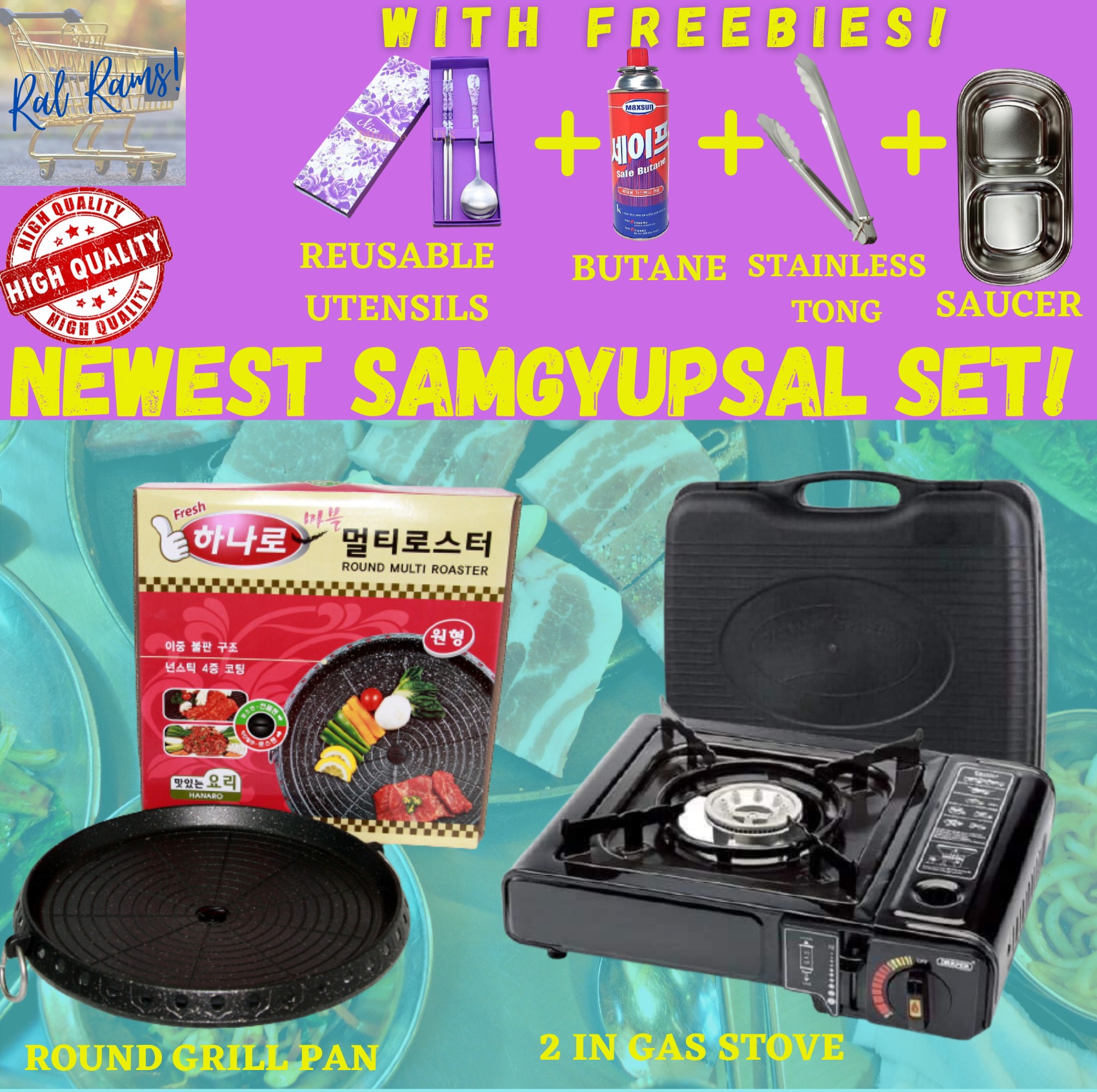 ROUND GRILL PAN SAMGYUPSAL SET hanaro Grill Pan and Portable Gas Stove
