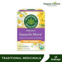 Traditional Medicinals Organic Smooth Move® Senna Chamomile - Helps Relieve Constipation Overnight - Kosher Non-GMO Caffeine-Free Compostable - 16 Tea Bags