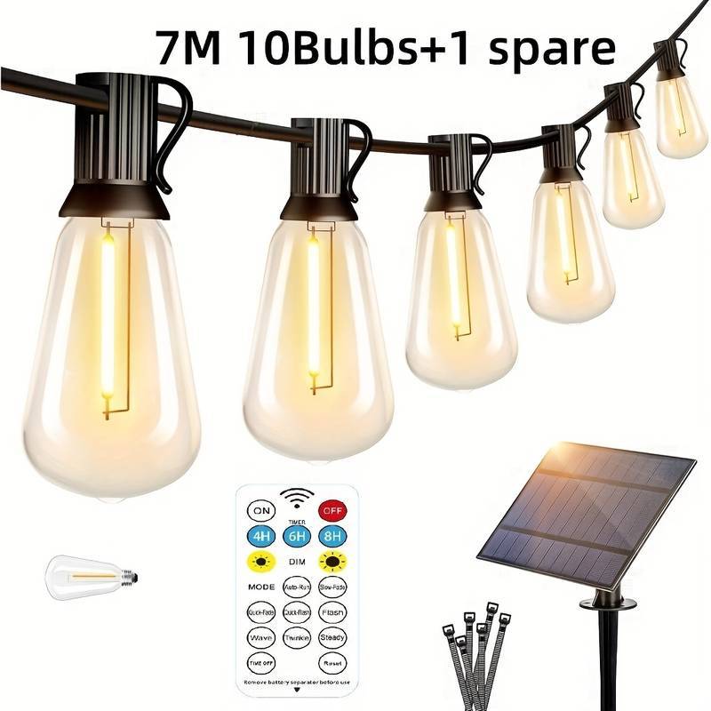 TONYS Solar String Light Christmas decorations Outdoor Lighting Waterproof IP65 LED Bulbs With Solar Panel And Remote Control 2200K including ties for Garden or courtyard
