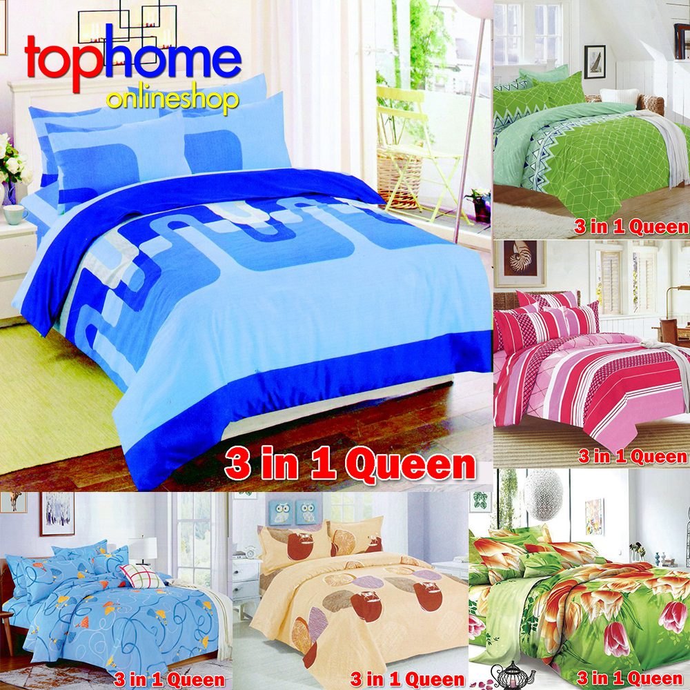 Tophome 3 in 1 Queen Size Cotton Bed Sheet Set Premium Quality Fabric