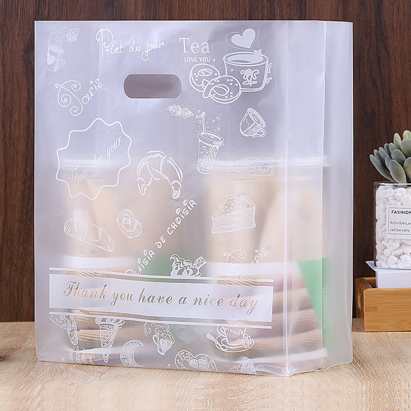 50pcs Design Plastic Bag with handle with design for cake pastry meal box plastic bag