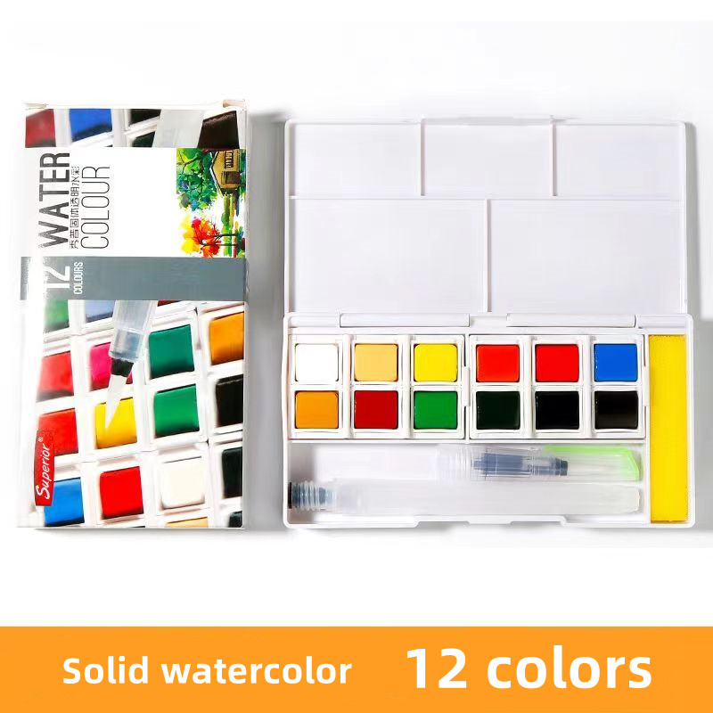Superior Watercolor Set High Quality Solid Watercolor Paint Set of 12/18/24/36 Colours With Water Brush and Palette