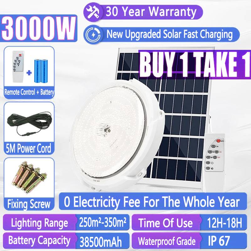 Solar Light Ceiling 10000W Ceiling Lights Modern Design BUY 1 TAKE 1 Solar Lights With Solar Panel indoor Ceiling Lamp Upgrade LED IP68 Waterproof With Remote