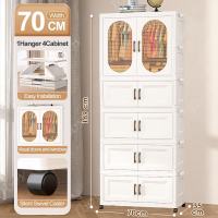 Jbos 60/70CM Folding Wardrobe Plastics Universal Wheel Stackable Multilayer Simple Wardrobe 2 Doors Storage Cabinet