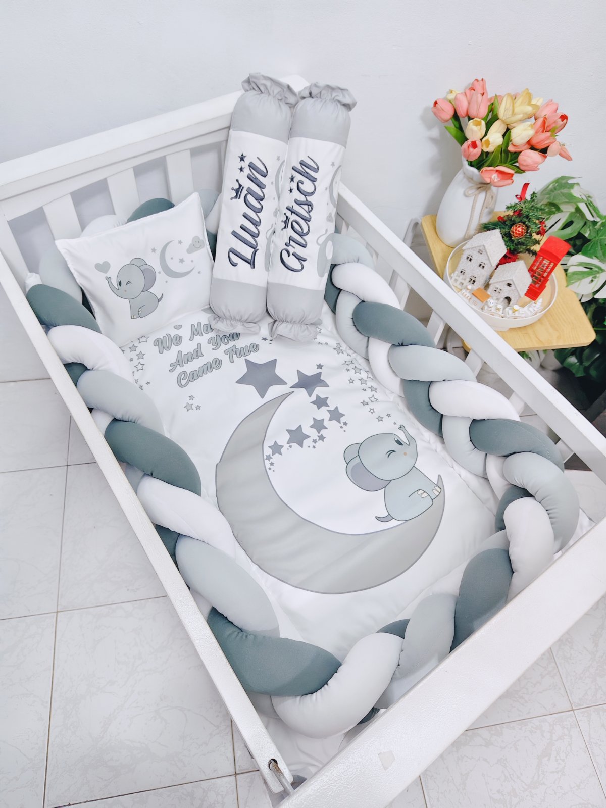 BABY WONDER -ELEGANT BRAIDED BUMPER BUNDLE SET WITH COMFORTER AND PILLOW SET for Newborn Baby (Crib not included)