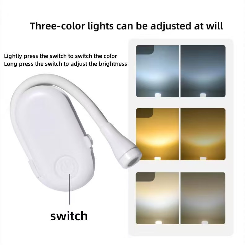 Mini LED Book Night Light Adjustable Clip 360° Flip Study Eye Protection Lamp Rechargeable LED207