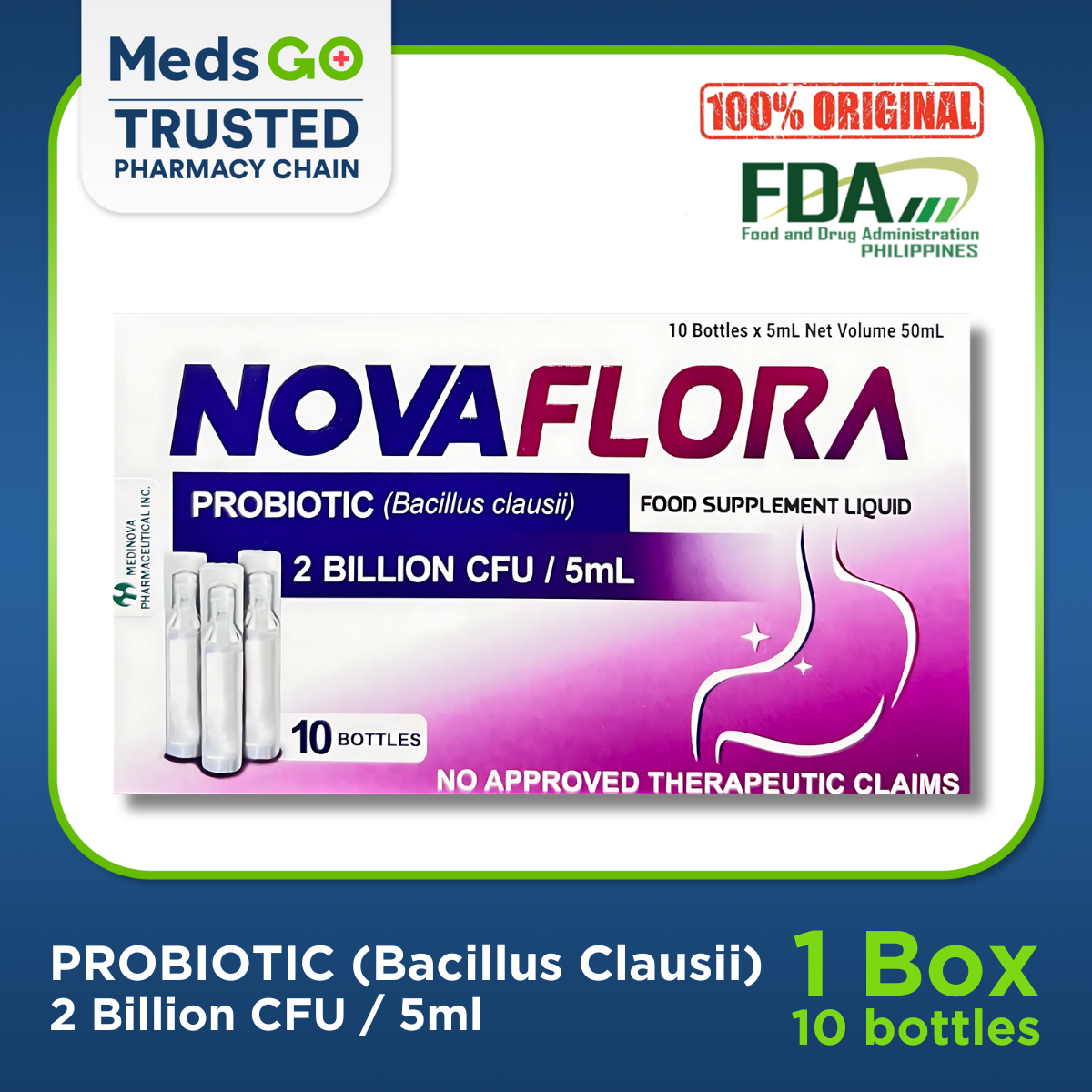 NOVAFLORA Probiotic Supplement 1 Box - Bacillus Clausii 2 Billion