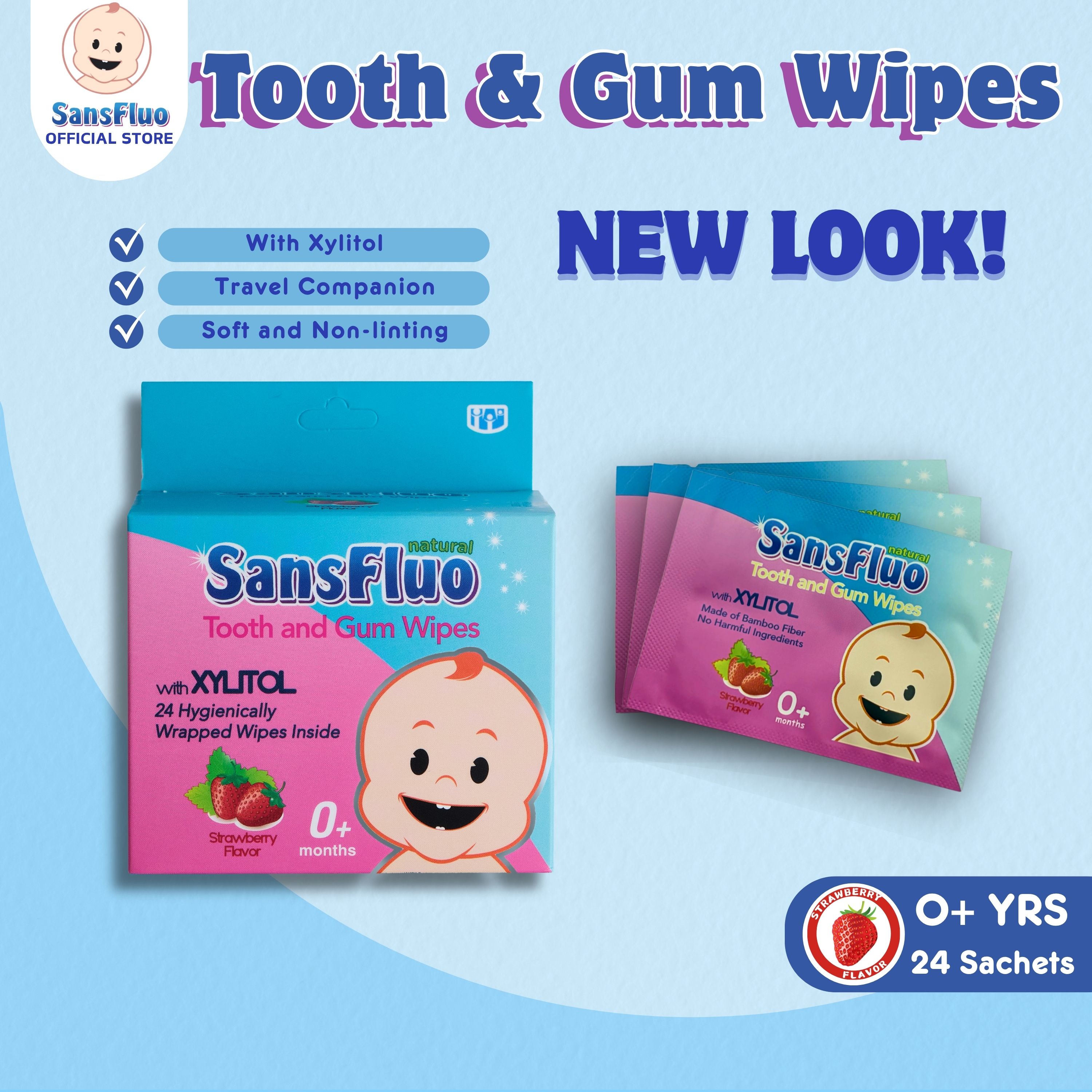 SansFluo Tooth & Gum Wipes with Xylitol 24 sachets (starting newborn)