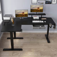 Mxtark 63inches  1.6M L Electric Standing Desk  Single Motor  Adjustable Height Automatic Smart Lifting Ergonomic Office/Study/Gaming Table Desk Multi-functional Standing desk With drawer New Elegant Carbon Fiber Anti-Scratch E-Sports Gaming Desk