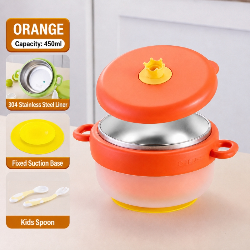 Phanqy 450ml Baby Food Bowl Water Fillable insulated Leak proof Portable Baby Food Container