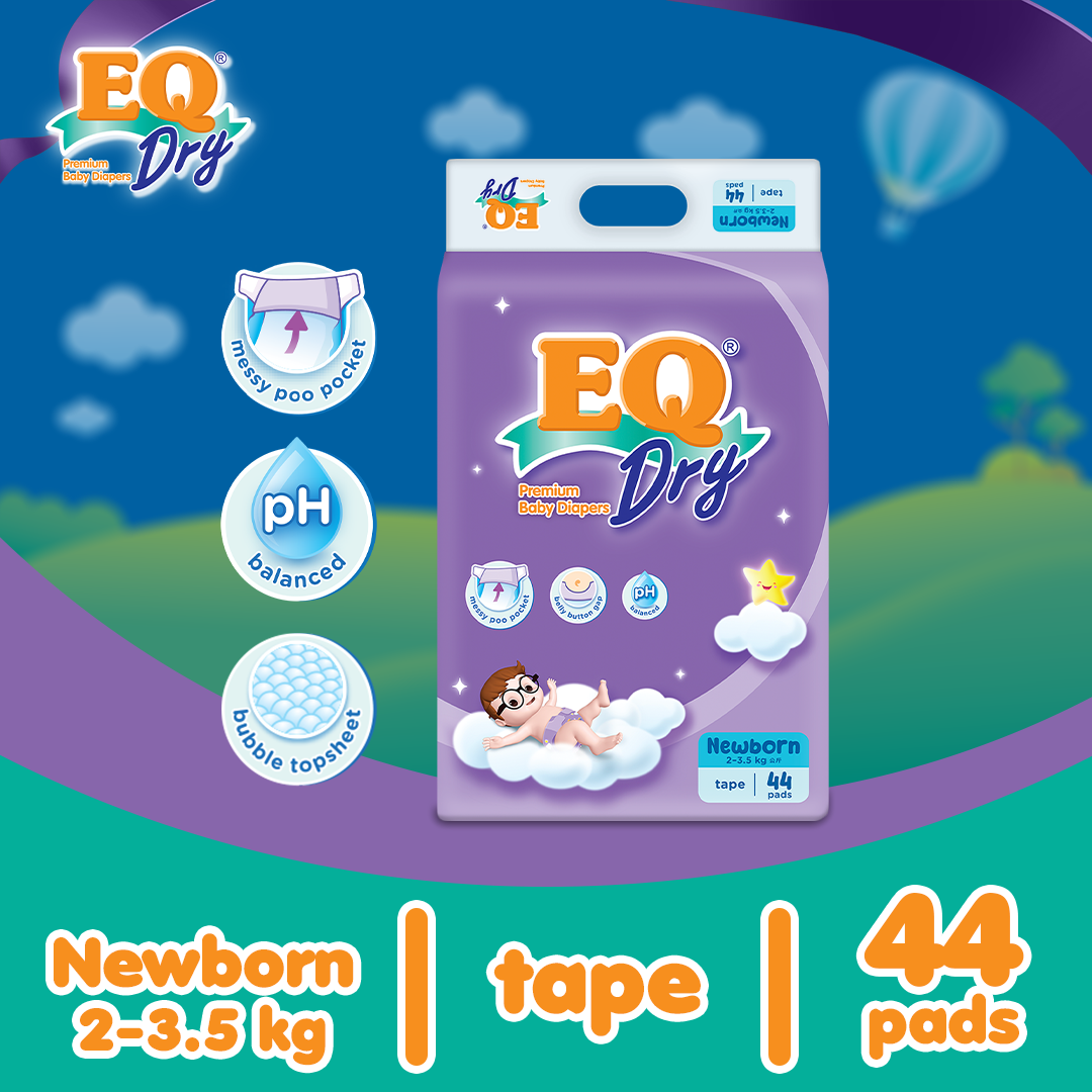 EQ Dry Newborn (0-5 kg) - 44 pcs x 1 pack (44 pcs) - Tape Diapers