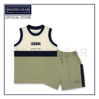 Moose Gear Muscle Shirt With Short Set with High Density Print Details Cream Combi (MSS 607 16304)