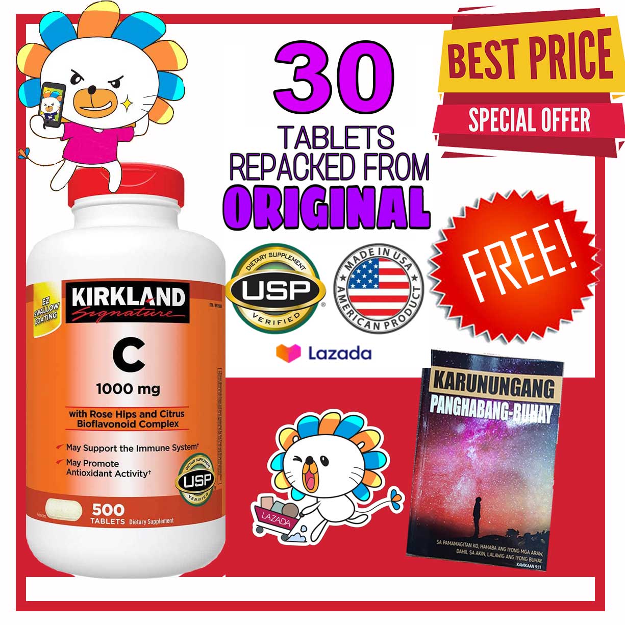 Kirkland Vitamin C 1000mg 90 Tablets Own Packaging Expiry Date 11 23 With Freebies Review And Price