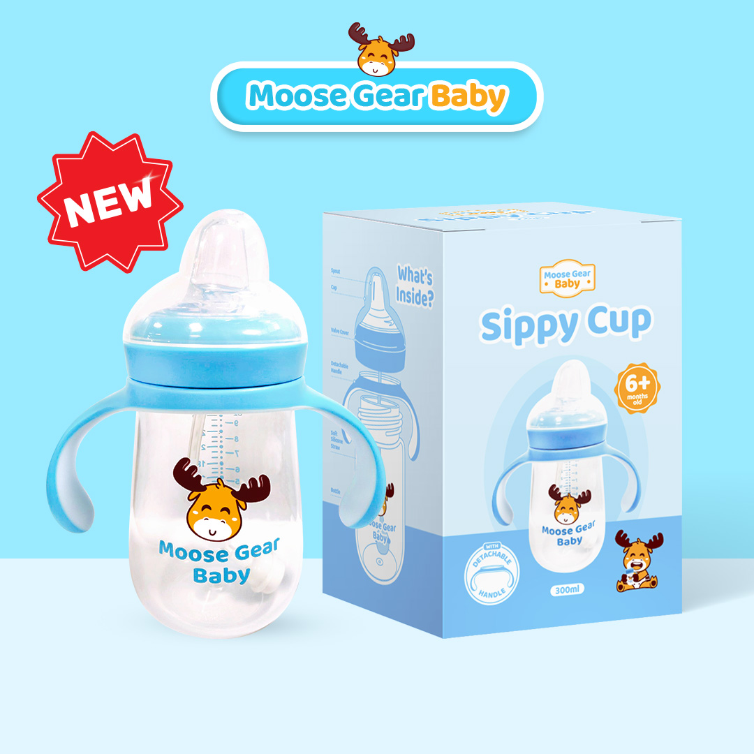 Moose Gear Baby Sippy Cup Bottle Blue with Handle 300ml Anti Colic Feeding Bottle for Baby Infants Premium