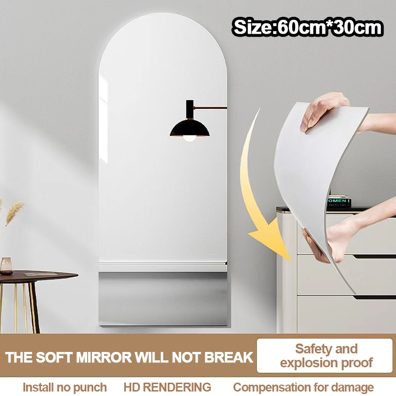 【Big 24 H delivery】60*40cm Acrylic Mirror Stickers Home Bathroom Reflective Surface Oval & Round Wall Art Home Decor Wall Stickers Mirror