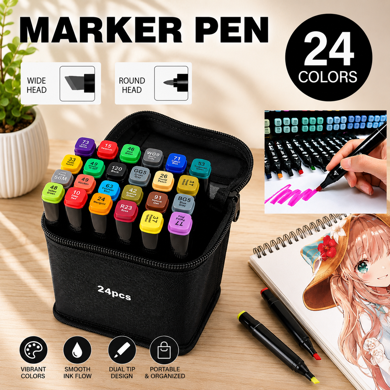 AVINAS Double Headed Marker Pens For Drawing Art Supplies