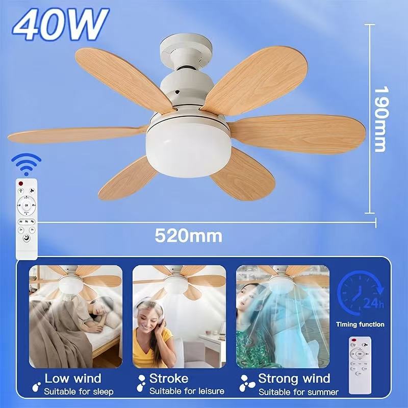 TIMSOT E27 LED Ceiling Fans With Lights 3-Color 3-Speeds Dimmable with Remote Control 6 fan blades Fanlight Easy Installation
