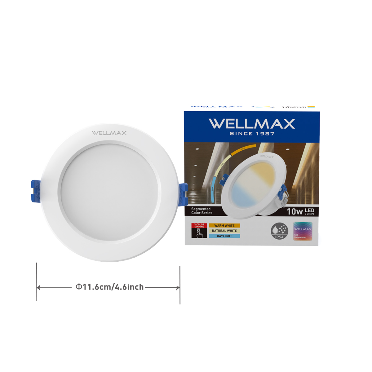 WELLMAX Tricolor LED Downlight IP54 Waterproof Recessed Ceiling Light 7W-15W 100-240V Ballet Series Gen2