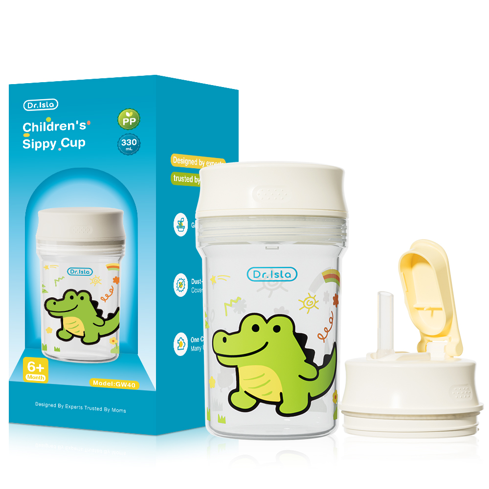 Dr.Isla Baby Sippy Cup with Straw for Toddler 280ml/330ml Weaning Cup Straw & Direct Drink Spout with Handles Training Cup BPA Free PVC Free Kids Water Cup GW40